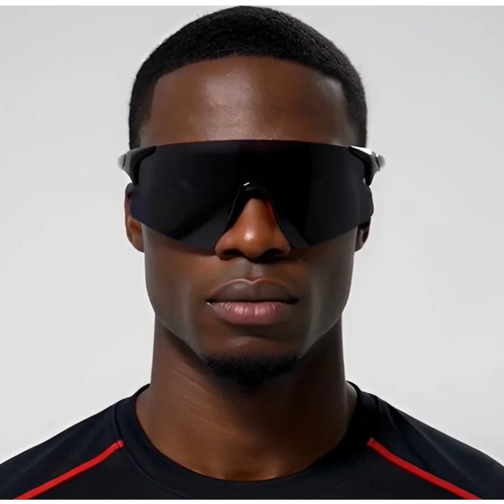 Mens Shield Sport Sunglasses Black‎ Red Rimless Wraparound Activity UV400 Lentes